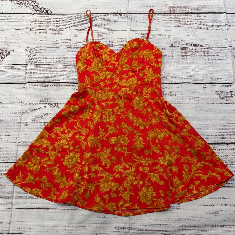 Red and Gold Floral Dress by urban outfitters size small